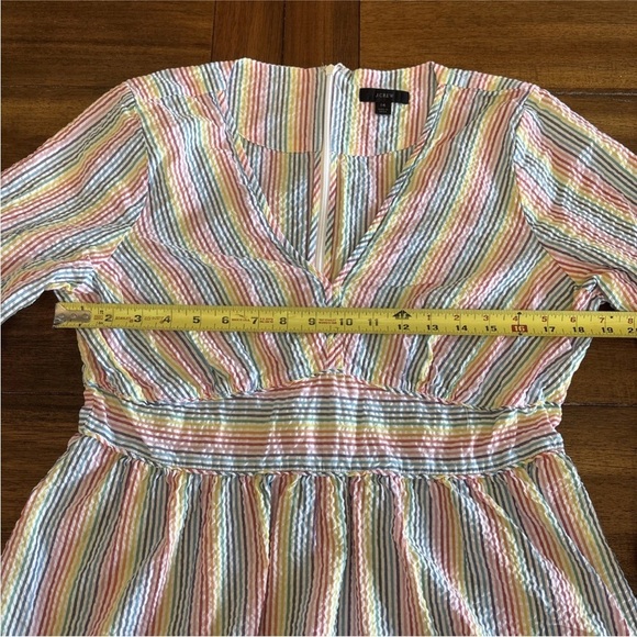 J Crew Womens V Neck Peplum Shirt In Rainbow Seersucker Size 14 - Picture 4 of 14